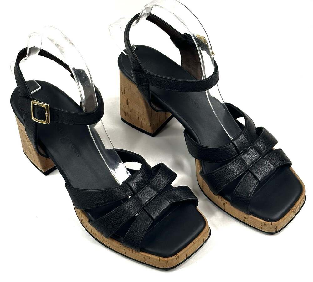 Paul Green Tina Black Leather Slingback Heel Sandals Womens US 9.5 UK 7 New $429